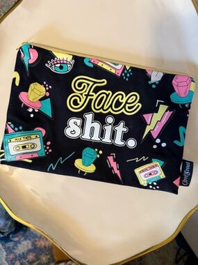 Girrlscout Black Zip Pouch with Neon Pink Teal and Yellow Retro Print